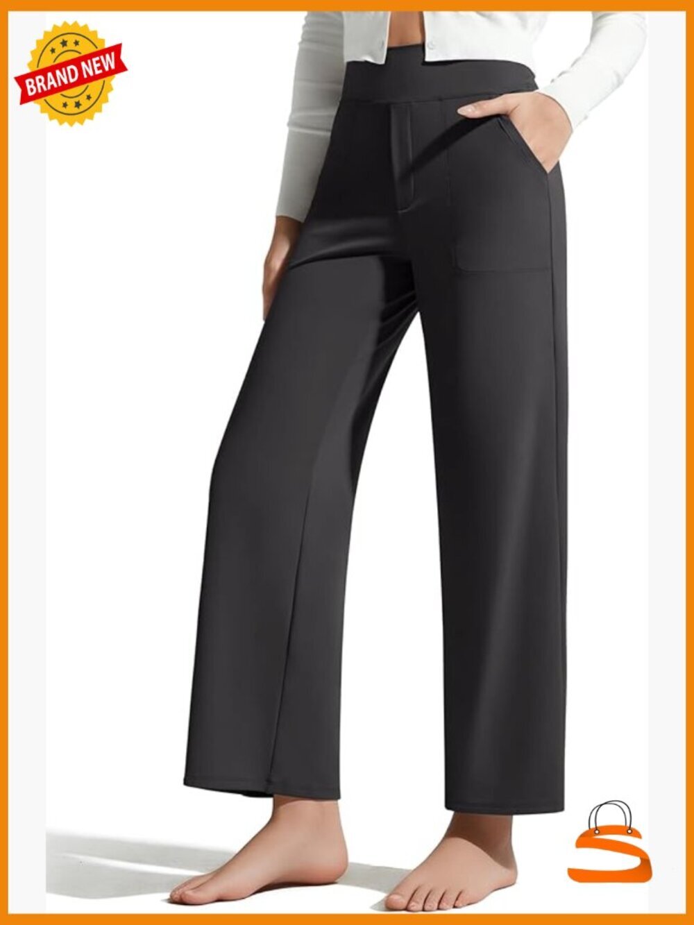 High Waist Yoga Pants with Pockets Wide Leg 7/8 Length Stretch